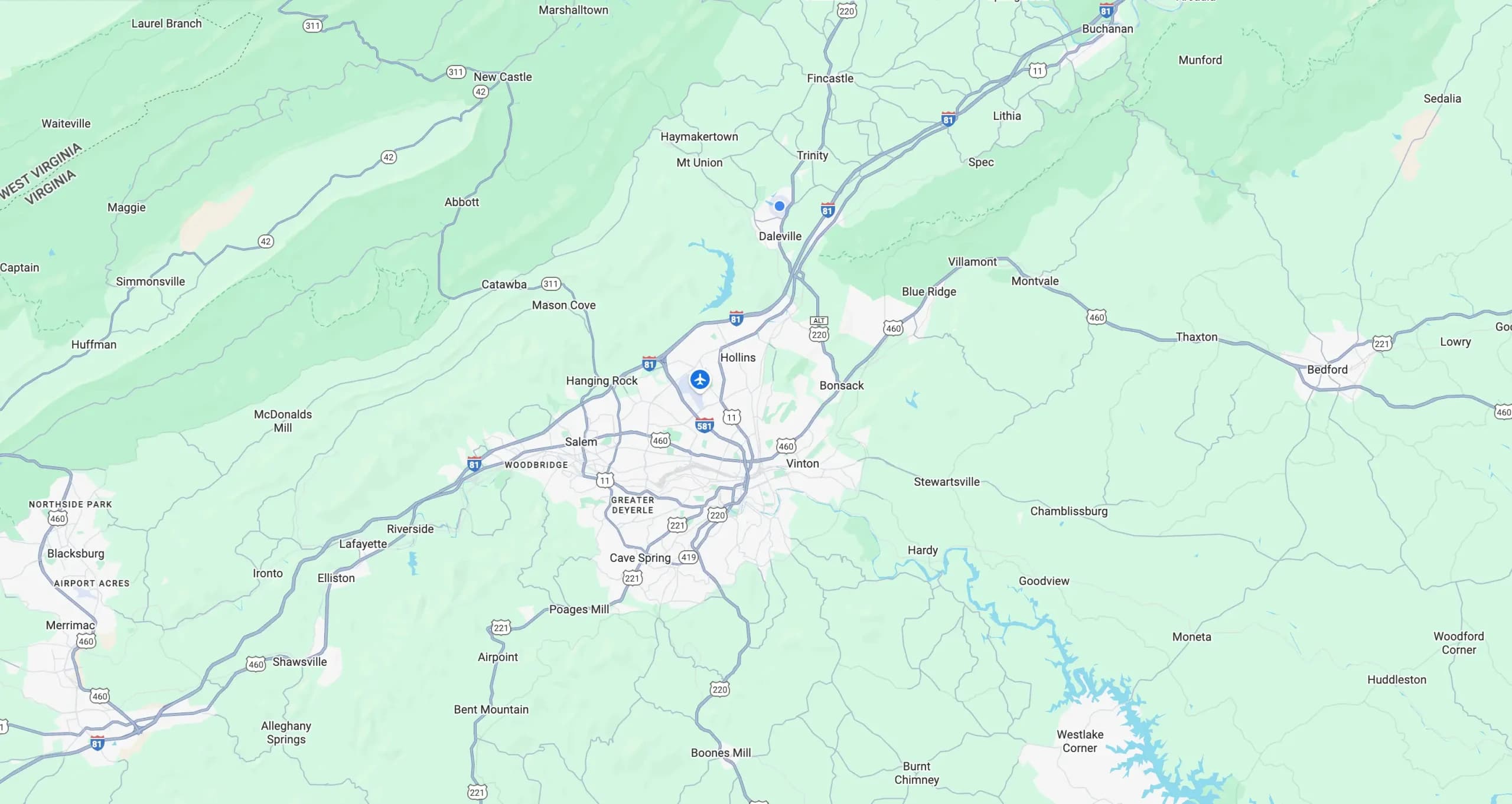 Map of Magnolia Fencing’s Roanoke Valley and Southwest Virginia service area